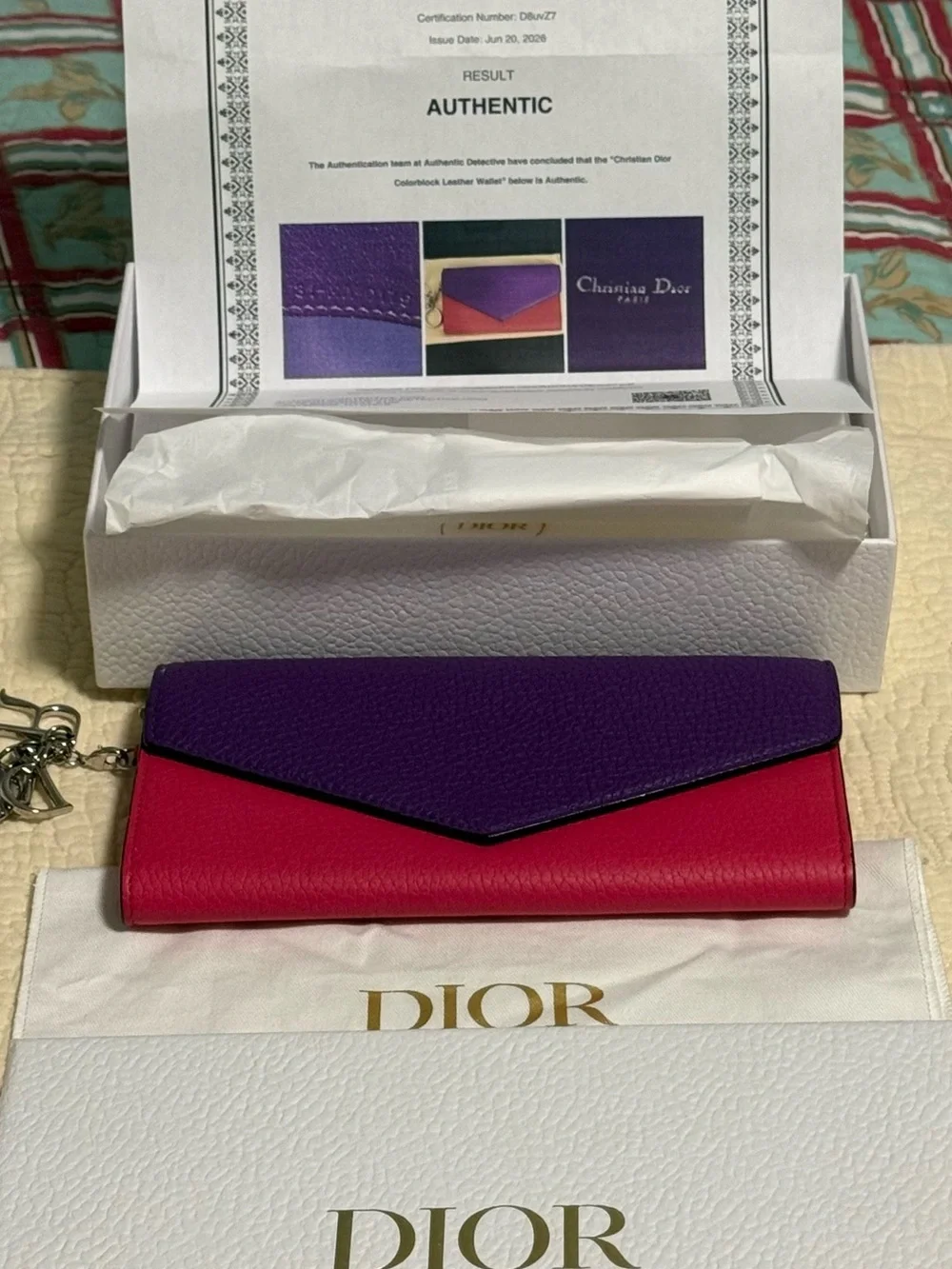 Dior Colorblock Purple & Pink Leather wallet with Dior Charm! Full inclusion!